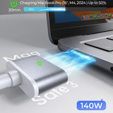 Cablu Lisen (YL0123070001), Type-C to MagSafe 3, for MacBook, 140W, Super Fast Charging, Braided, 2m, Argintiu