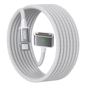 Cablu Lisen (YL0123070001), Type-C to MagSafe 3, for MacBook, 140W, Super Fast Charging, Braided, 2m, Argintiu