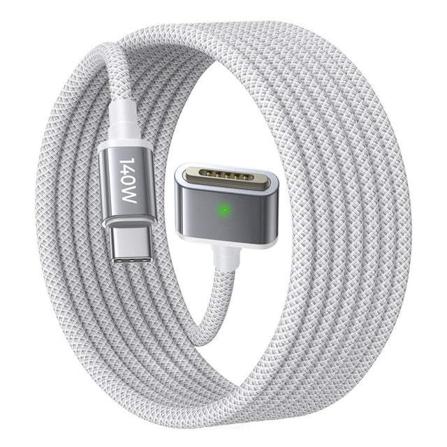 Cablu Lisen (YL0123070001), Type-C to MagSafe 3, for MacBook, 140W, Super Fast Charging, Braided, 2m, Argintiu