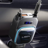 Incarcator Lisen Car (YL0224080017), 4in1, USB, Type-C, with 2x Retractable Cable, LED Display, 96W, 12V=24V, Negru