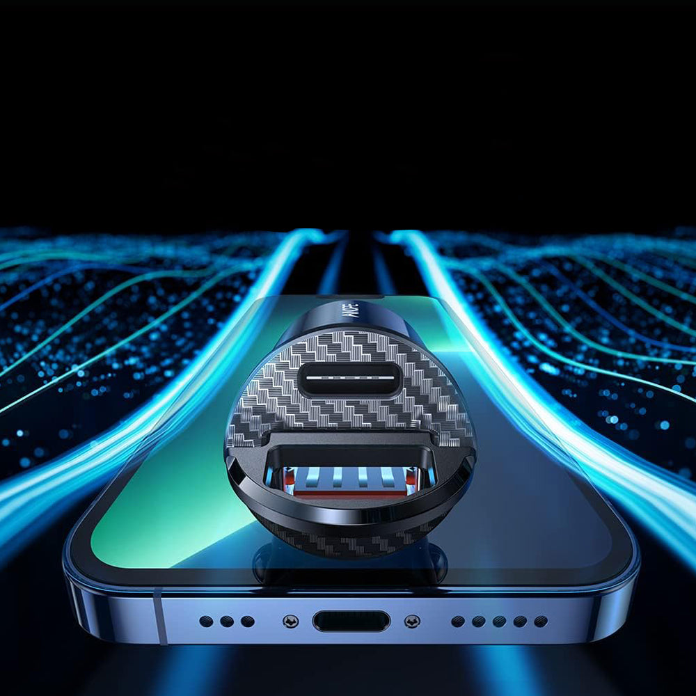 Incarcator Ainope Car (YA0222080015), USB, Type-C, PD30W, with Pull Ring, Aluminum Alloy, 12V/24V, Negru
