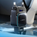 Incarcator Lisen Car (YL0224080017), 4in1, USB, Type-C, with 2x Retractable Cable, LED Display, 96W, 12V=24V, Negru