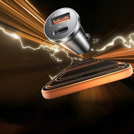 Incarcator Lisen Car (YL0223080047), USB, Type-C, with Type-C Armor Cable, 12V=24V, Negru / Navy Blue