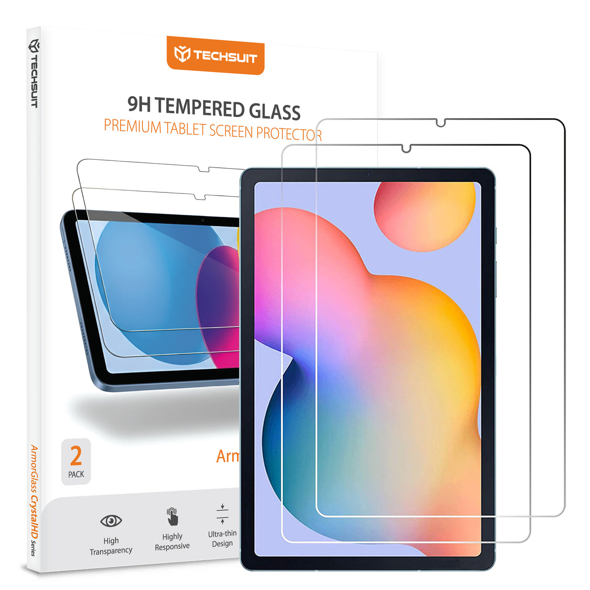 Husa de protectie tableta Techsuit ArmorGlass CrystalHD (set de 2) compatibil cu Samsung Galaxy Tab S6 Lite (2020/2022/2024), Transparent