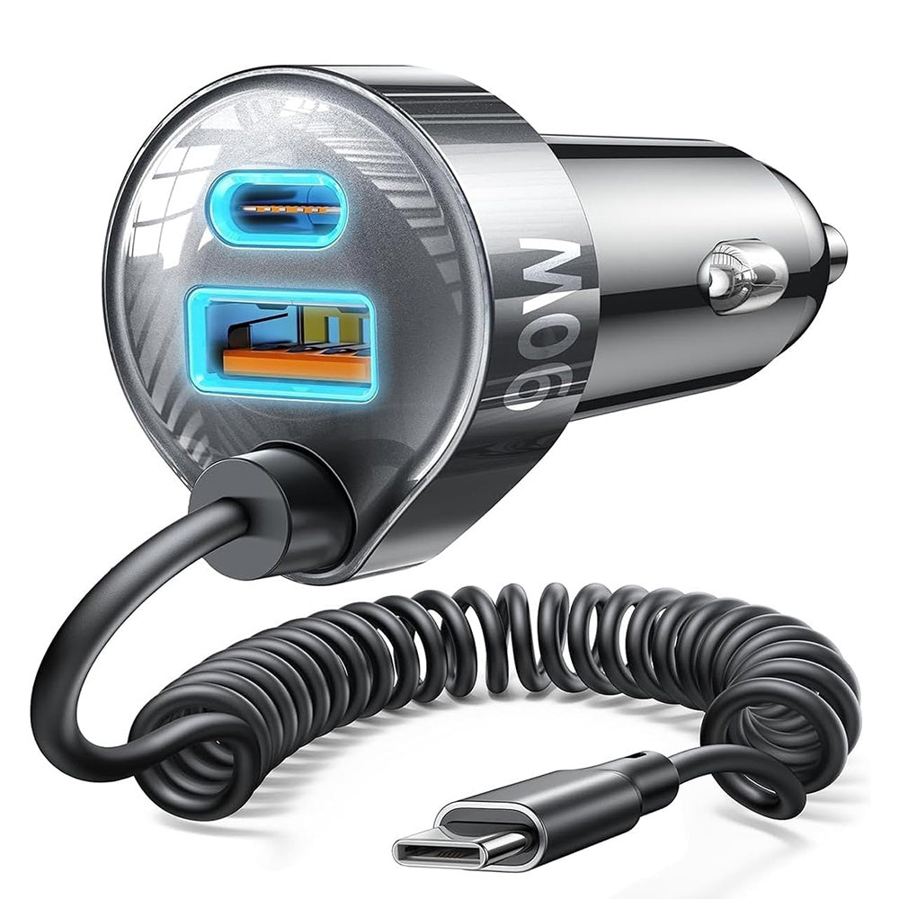 Incarcator Lisen Car (YL0223120020), with Type-C Cable, USB, Type-C, Fast Charge, 90W, 12V/24V, Negru