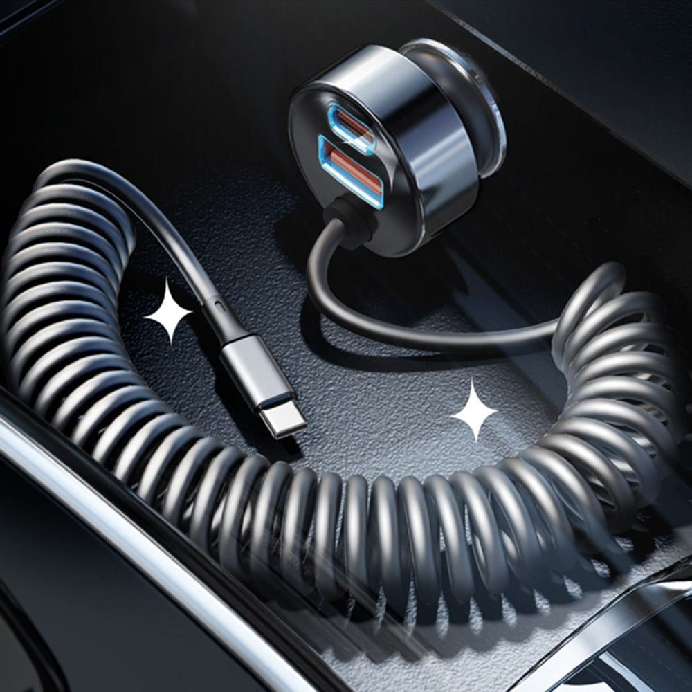 Incarcator Lisen Car (YL0223120020), with Type-C Cable, USB, Type-C, Fast Charge, 90W, 12V/24V, Negru