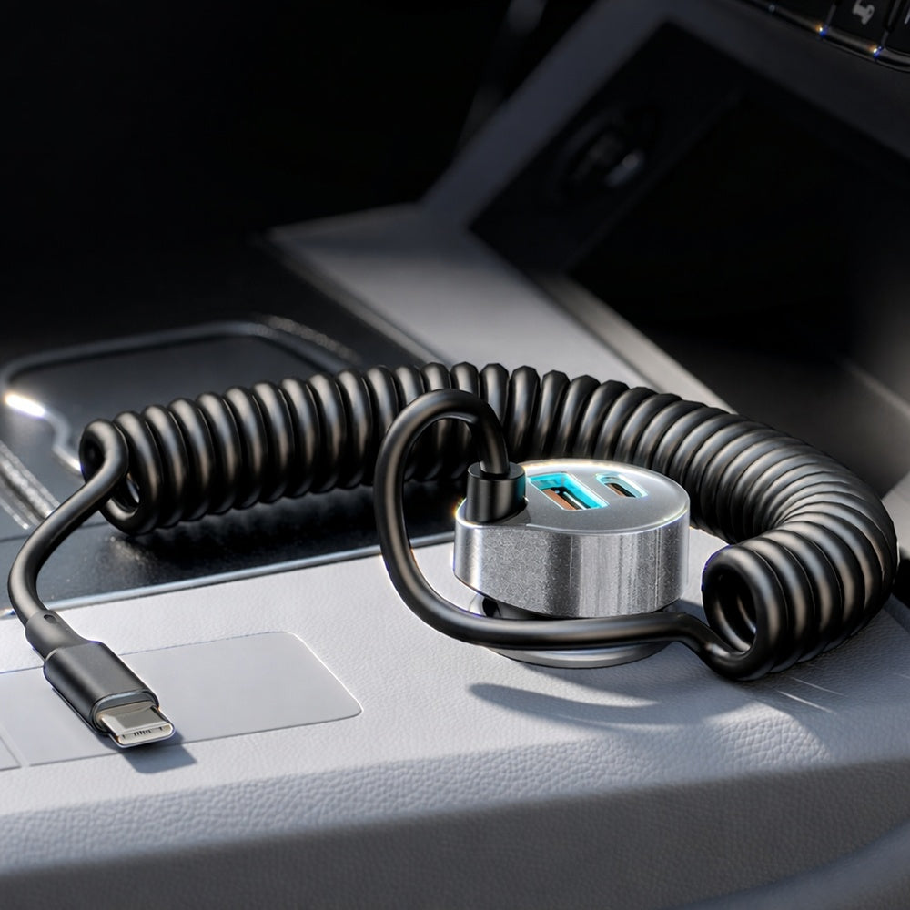 Incarcator Lisen Car (YL0223120020), with Type-C Cable, USB, Type-C, Fast Charge, 90W, 12V/24V, Negru
