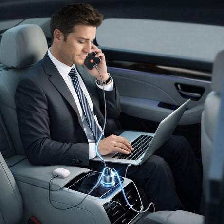 Incarcator Lisen Car (YL0225060006), with Type-C Cable, USB, 2x Type-C, 170W, GaN, Fast Charge, 12V/24V, 2m, Negru