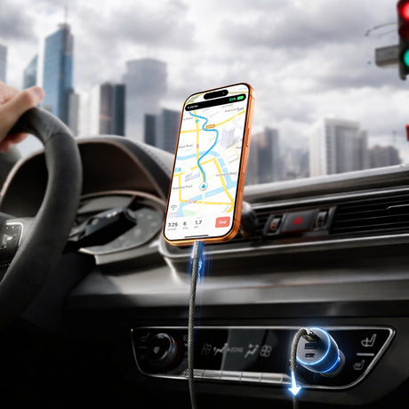 Incarcator Lisen Car (YL0225060006), with Type-C Cable, USB, 2x Type-C, 170W, GaN, Fast Charge, 12V/24V, 2m, Negru