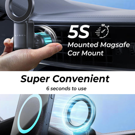 Suport Lisen (YL0224050012), Magnetic Grip, for Air Vent, Foldable, 360° Adjustable, Secure Fit, Negru