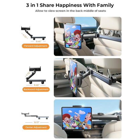 Suport Lisen (YL0423090004), for Headrest, 360° Rotation, Adjustable, for Phone, Tablet up to 12.9", Negru