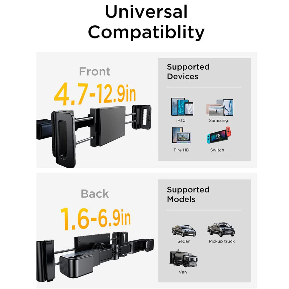 Suport Lisen (YL0221030002), for Phone, Tablet up to 12.9", Headrest Mount, Adjustable, Secure fit, Negru