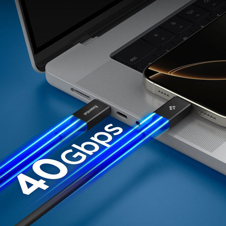 Cablu Spigen Essential EB24015CC (ACA10423), Fast Charging, Type-C, 240W, 40Gbps, E-Marker Chip, 8K, 1.5m, Negru