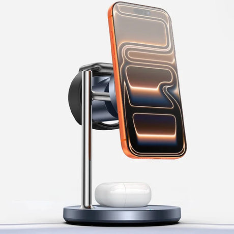 Incarcator Yesido Wireless Charging Station 3in1 (DS40), for Phone, Earphone, Watch with Touch Switch, Fan, Qi2.2, 25W, Type-C Cable, Negru
