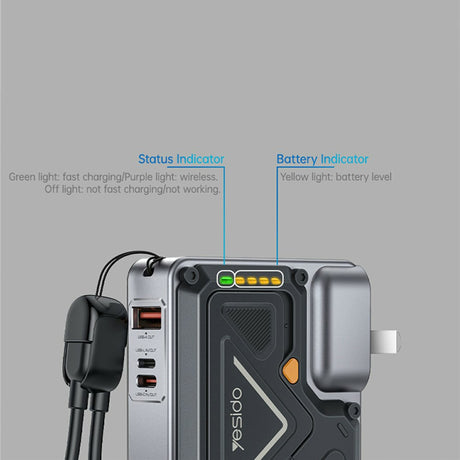 Baterie externa Yesido (YP89), 10000mAh, USB / Lightning / Type-C, 22.5W, Gri