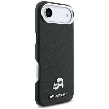 Husa de protectie Karl Lagerfeld Hardcase Leather K&C Head Pin MagSafe (KLHMP17M6PFKCLK) compatibil cu iPhone 17 Air, Perforated Logo, Black