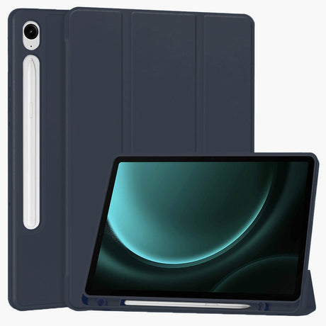 Husa de protectie tableta Techsuit Flex Trifold (with Pencil Holder) compatibil cu Samsung Galaxy Tab S9 / S9 FE / S10 FE, Albastru Inchis