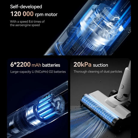 Deerma Cordless Vacuum Cleaner (T10W), 20000Pa, 265W, 2200mAh, Digital Motor, 2 Mode, Green Searchlight, HEPA H13, Alb