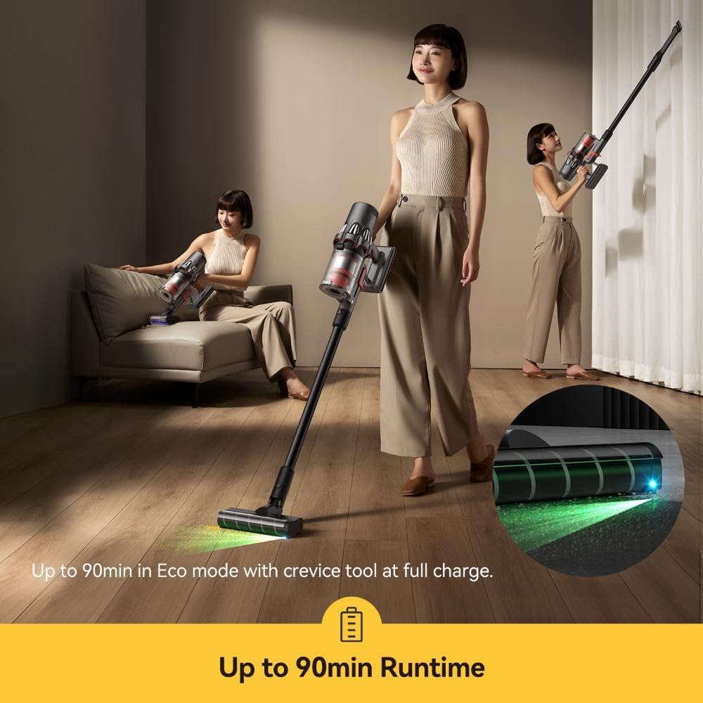Deerma Cordless Vacuum Cleaner (T50W Station), 27000Pa, 600W, 2500mAh, HEPA, Cyclone Technology, LED Display, Negru