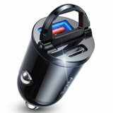 Incarcator Ainope Car (YA0222080015), USB, Type-C, PD30W, with Pull Ring, Aluminum Alloy, 12V/24V, Negru