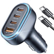 Incarcator Lisen Car (YL0223120021), with Type-C Cable, USB, 3x Type-C, 101W, Fast Charge, 12V=24V, Negru