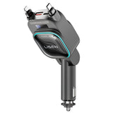 Incarcator Lisen Car (YL0224080017), 4in1, USB, Type-C, with 2x Retractable Cable, LED Display, 96W, 12V=24V, Negru