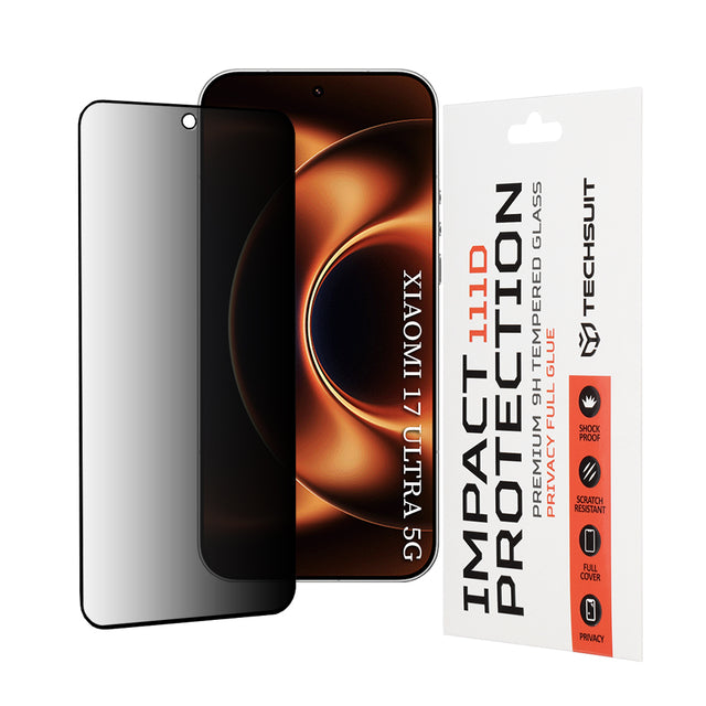 Folie de protectie Techsuit 111D Privacy Full Glue compatibil cu Xiaomi 17 Ultra, Negru