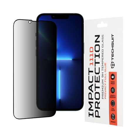 Folie de protectie Techsuit 111D Privacy Full Glue compatibil cu iPhone 13 Pro Max / iPhone 14 Plus, Negru