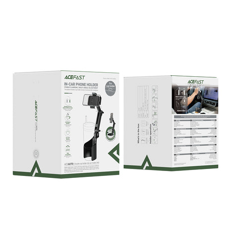 Suport Acefast- Car Holder (D63) with 2 Bases, Reliable Clamps, One-key Opening, Flexible Rod, Non‑slip Silicone, Universal, Black