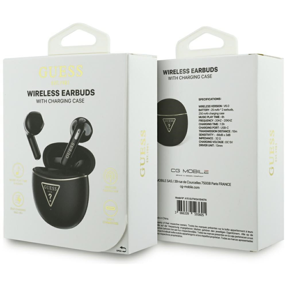 Casti In-ear, BT, TWS - Guess Script Print (GUTWSA15HETK) - Black