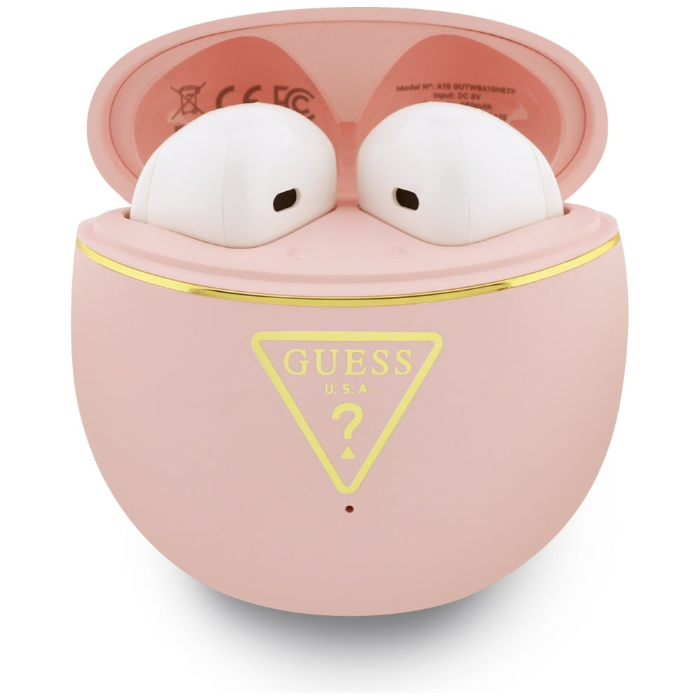 Casti Guess Script Print (GUTWSA15HETP), In-ear, Bluetooth, TWS, Small Round Design, Roz