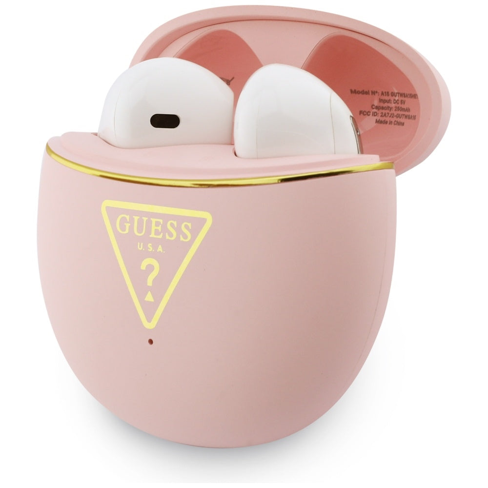 Casti Guess Script Print (GUTWSA15HETP), In-ear, Bluetooth, TWS, Small Round Design, Roz
