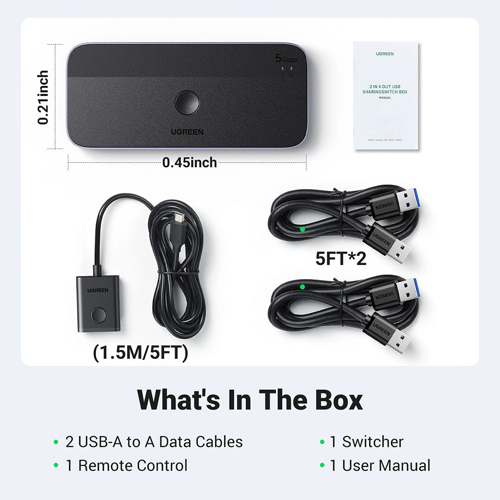 Adaptor Ugreen Sharing Switch CM662 (15705), 2x USB, 1x Mini USB, 3x USB, Type-C, 5Gbps, Gri