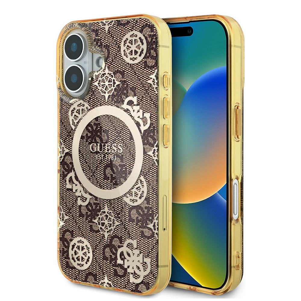 Husa de protectie Guess IML Peony On 4G Background MagSafe (GUHMP16SH4PYEEW) compatibil cu iPhone 16, Maro
