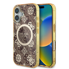 Husa de protectie Guess IML Peony On 4G Background MagSafe (GUHMP16SH4PYEEW) compatibil cu iPhone 16, Maro