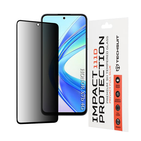 Folie de protectie Techsuit 111D Privacy Full Glue compatibil cu Honor X7b / X7b 5G / 90 SMART, Negru