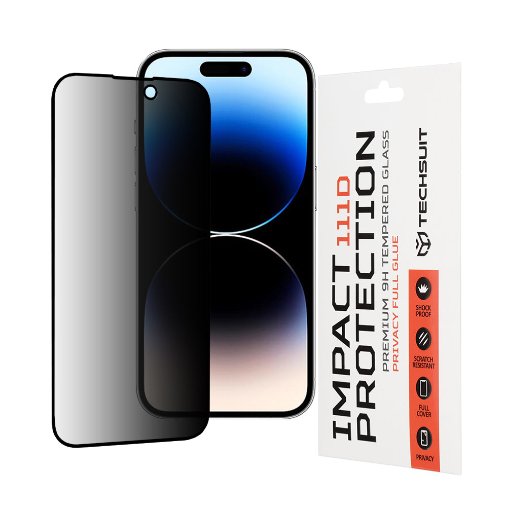 Folie de protectie Techsuit 111D Privacy Full Glue compatibil cu iPhone 14 Pro, Negru