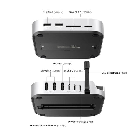 Hub Ugreen CM841 (65487), USB-C la 5x USB / 2x USB-C / SD-TF / M2 NVMe, 10Gbps, Gri