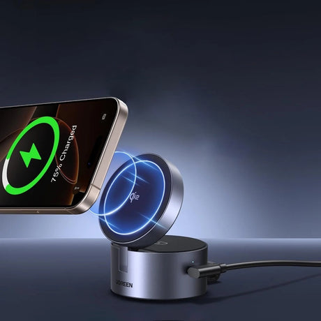 Incarcator Ugreen Wireless Charging Station W712 (65148), MagSafe, Fast Charging, Qi2, 25W, with Wall Charger, 45W, Cable, 60W, Gri