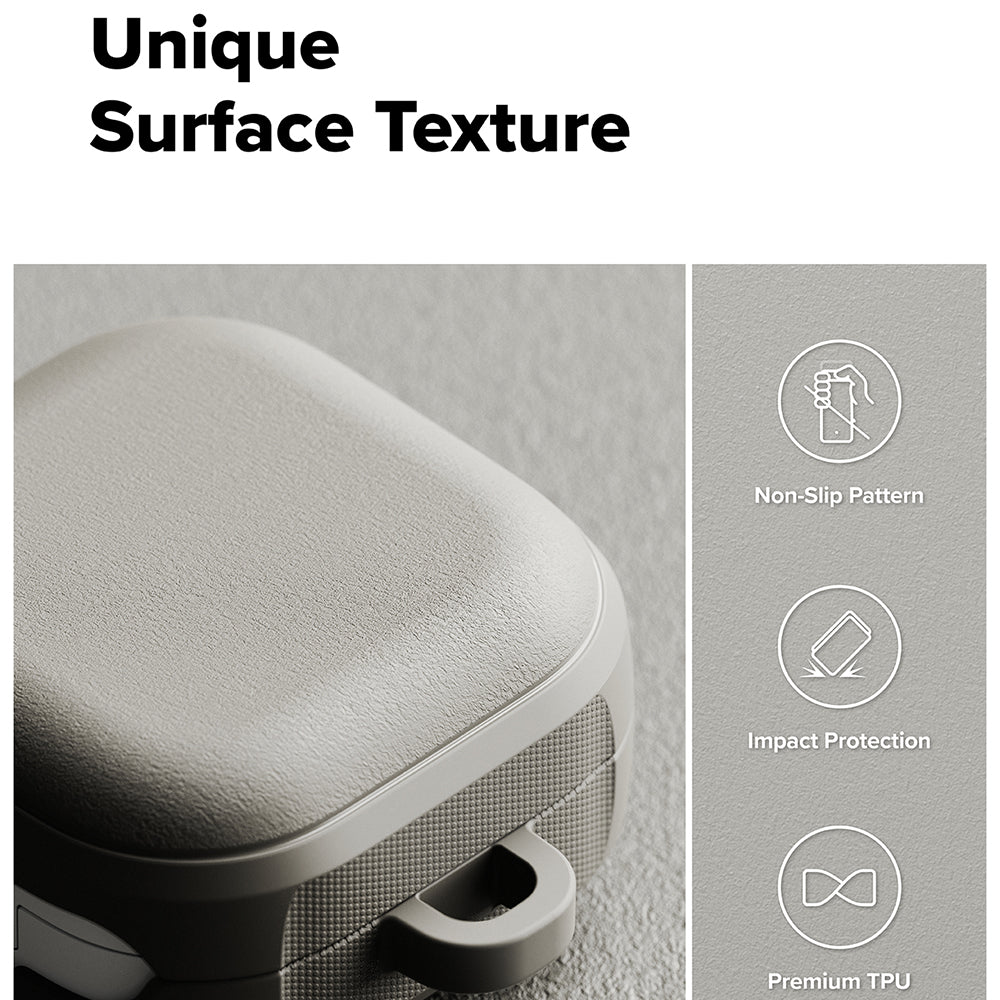 Casti Ringke Protection Case Onyx Magnetic, for Samsung Galaxy Buds 4 / Buds 4 Pro, Non-Slip Texture, Carabiner Hole, Warm Grey