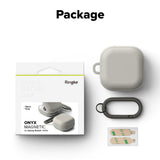 Casti Ringke Protection Case Onyx Magnetic, for Samsung Galaxy Buds 4 / Buds 4 Pro, Non-Slip Texture, Carabiner Hole, Warm Grey