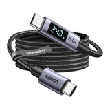 Cablu Ugreen (65866), Type-C to Type-C, Fast Charging, LED Display, 240W, 48V/5A, 480Mbps, Nylon Braided, 1m, Gri