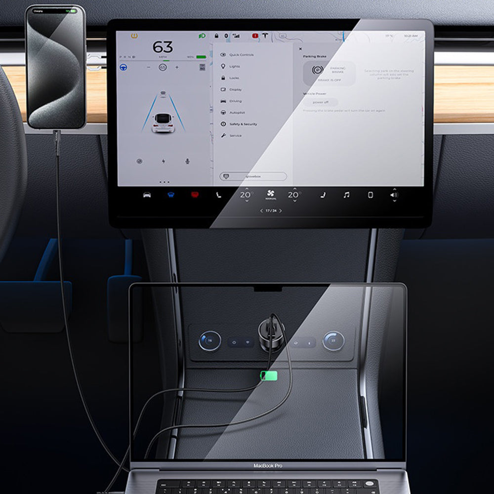 Incarcator Yesido Car (Y65), Dual-Port USB-A + Type-C, PD100W, Aluminum Alloy, Super Fast Charging, Negru