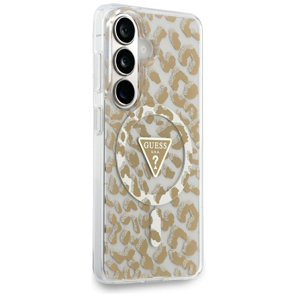 Husa de protectie Guess IML Leopard Print Triangle MagSafe (GUHMS26SHLEGTGLW) compatibil cu Samsung Galaxy S26, Maro