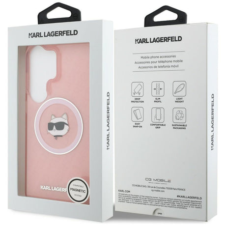 Husa de protectie Karl Lagerfeld IML Choupette Head on KL Repeated Logo MagSafe (KLHMS26LHMKBCHOP) compatibil cu Samsung Galaxy S26 Ultra, Roz