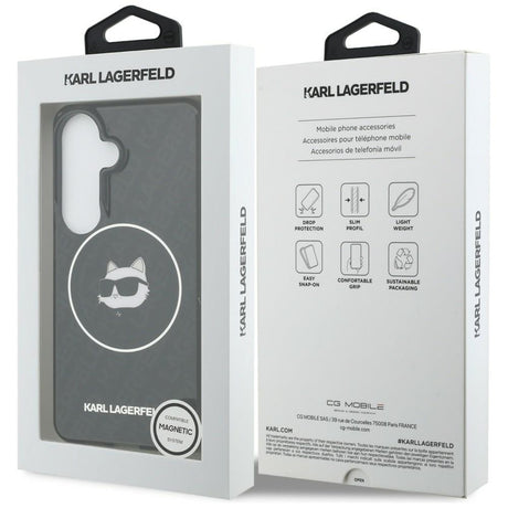 Husa de protectie Karl Lagerfeld IML Choupette Head on KL Repeated Logo MagSafe (KLHMS26SHMKBCHOK) compatibil cu Samsung Galaxy S26, Negru