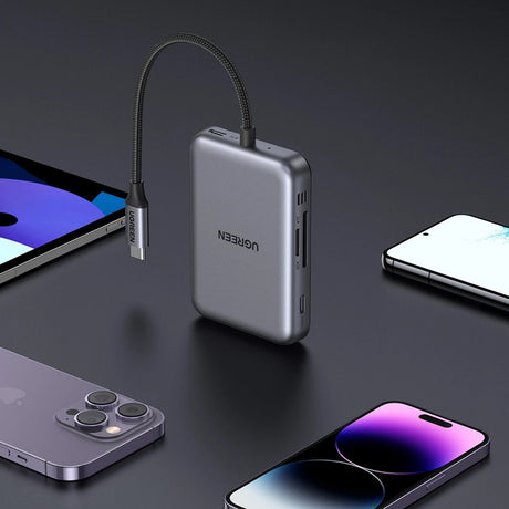 Incarcator Ugreen Hub 7in1 CM896 (65759), Magnetic, USB-C to HDMI 4K, USB-C PD100W, 2X USB, SD4.0 Slot, TF Slot, 10Gbps, Gri