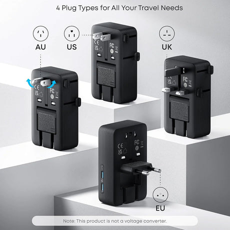 Incarcator Anker Travel Adapter Nano 5in1 (A9215H11), for EU, UK, US, AU, 20W, 2x USB-C, 2x USB-A, 20W, Alb