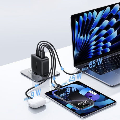 Incarcator Baseus EnerFill FH11 (E0121J00), 3x USB-C, 1x USB-A, 140W, GaN Technology, Fast Charge, Negru Cosmic