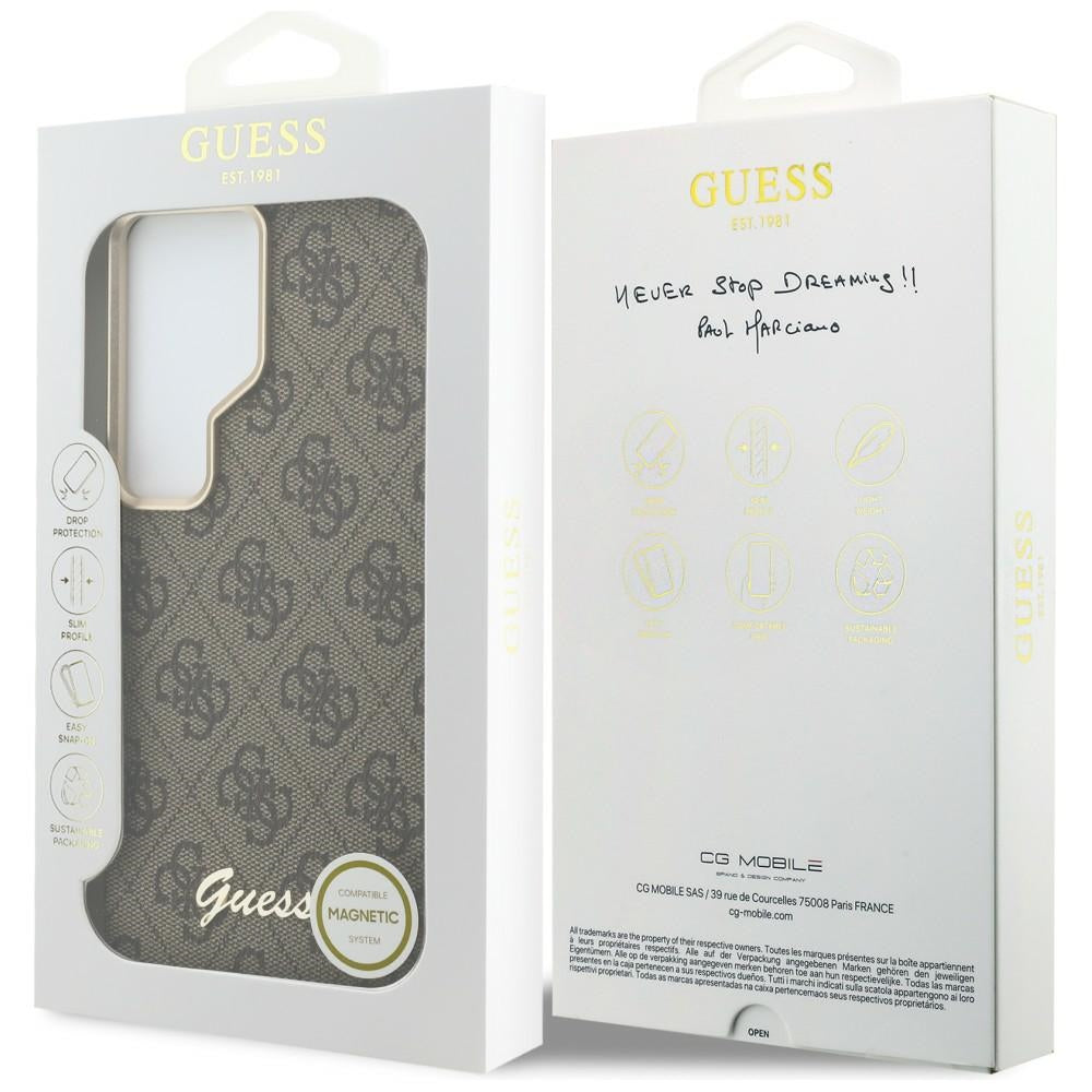 Husa de protectie Guess 4G Script MagSafe (GUHMS26S5P4FWMSW) compatibil cu Samsung Galaxy S26, Maro